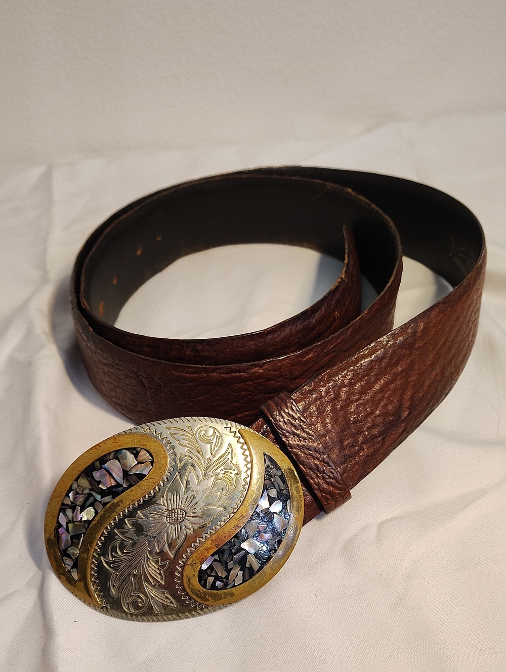 German Silver Buckle With Leather Belt